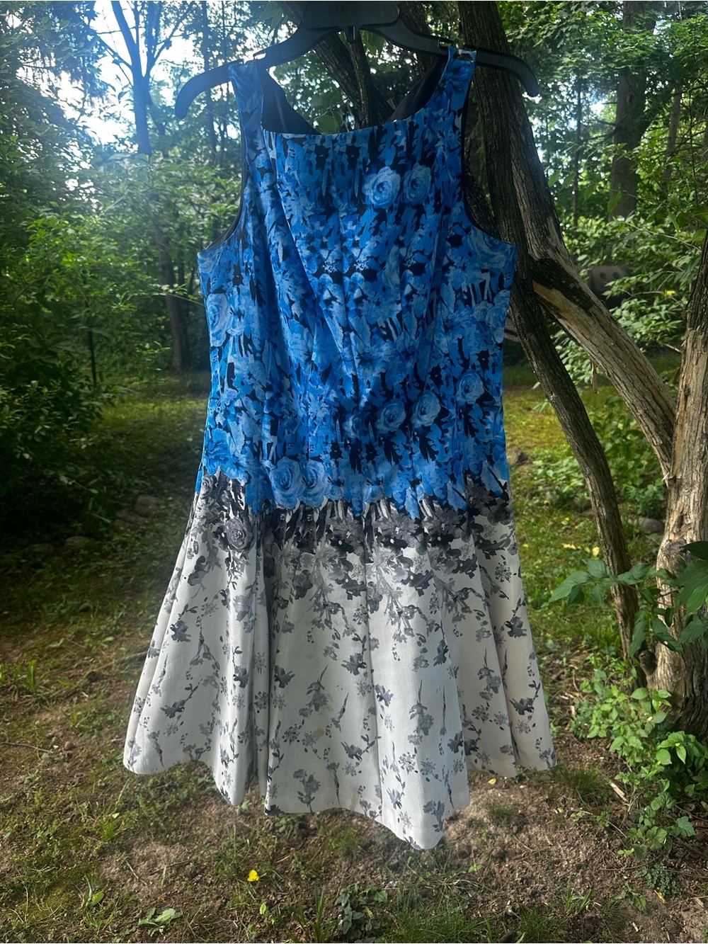 Blue Floral Ombre Fit & Flare Dress